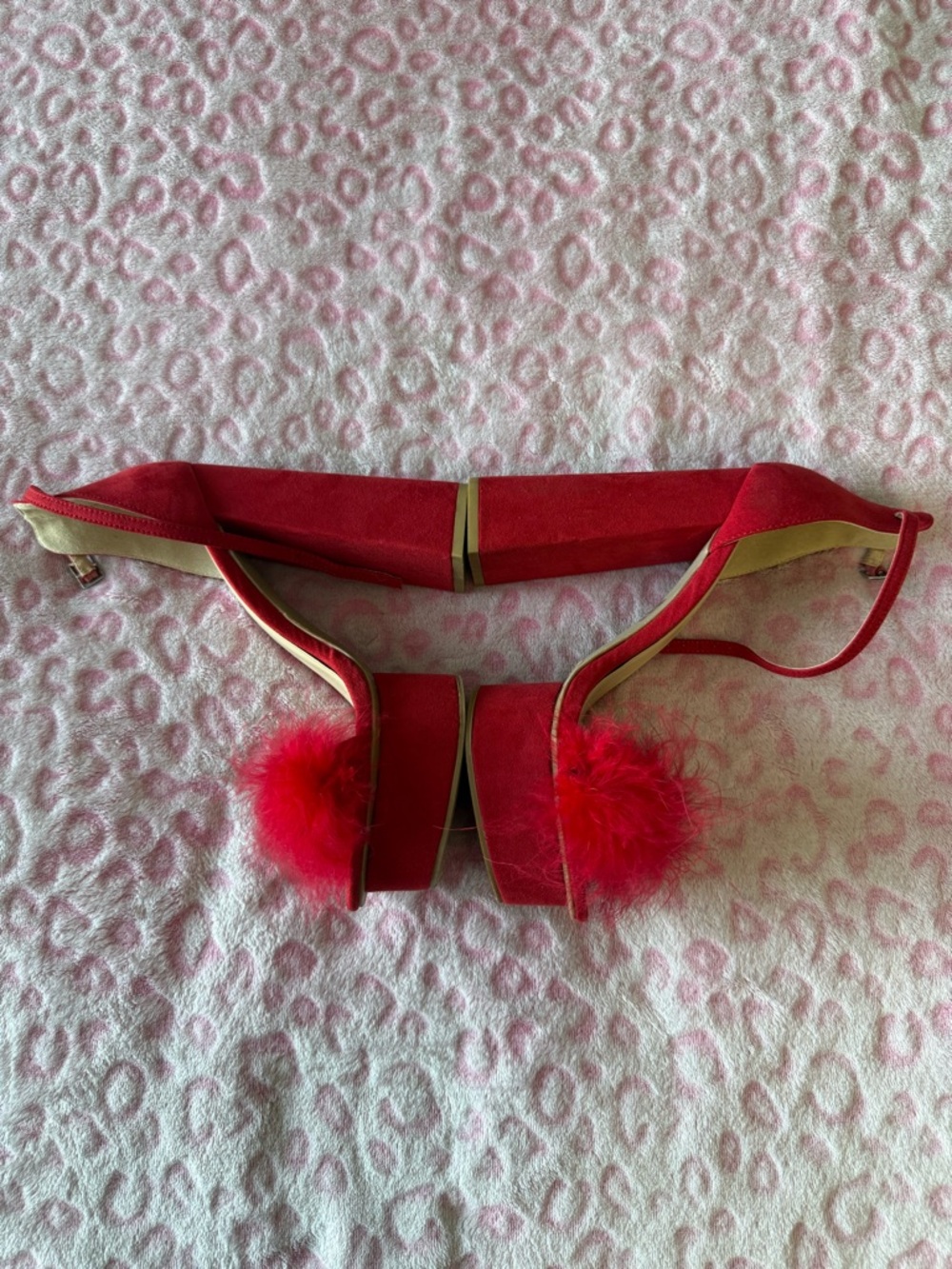 Fashion Nova Red Feather Strap Heels - Picture 3 of 4